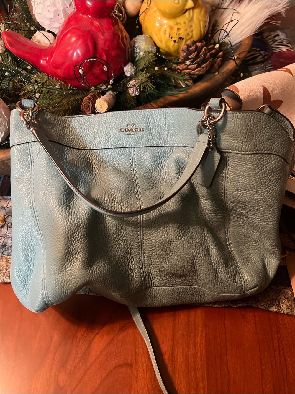Coach Pebbled Leather Shoulder Bag in Light Blue